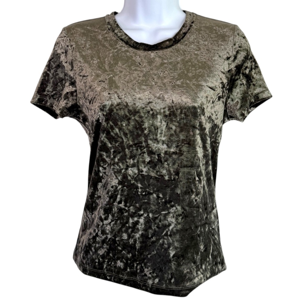 Intimately Free People Crushed‎ Velvet Baby Tee Sz M Olive Green Y2K Grunge Goth